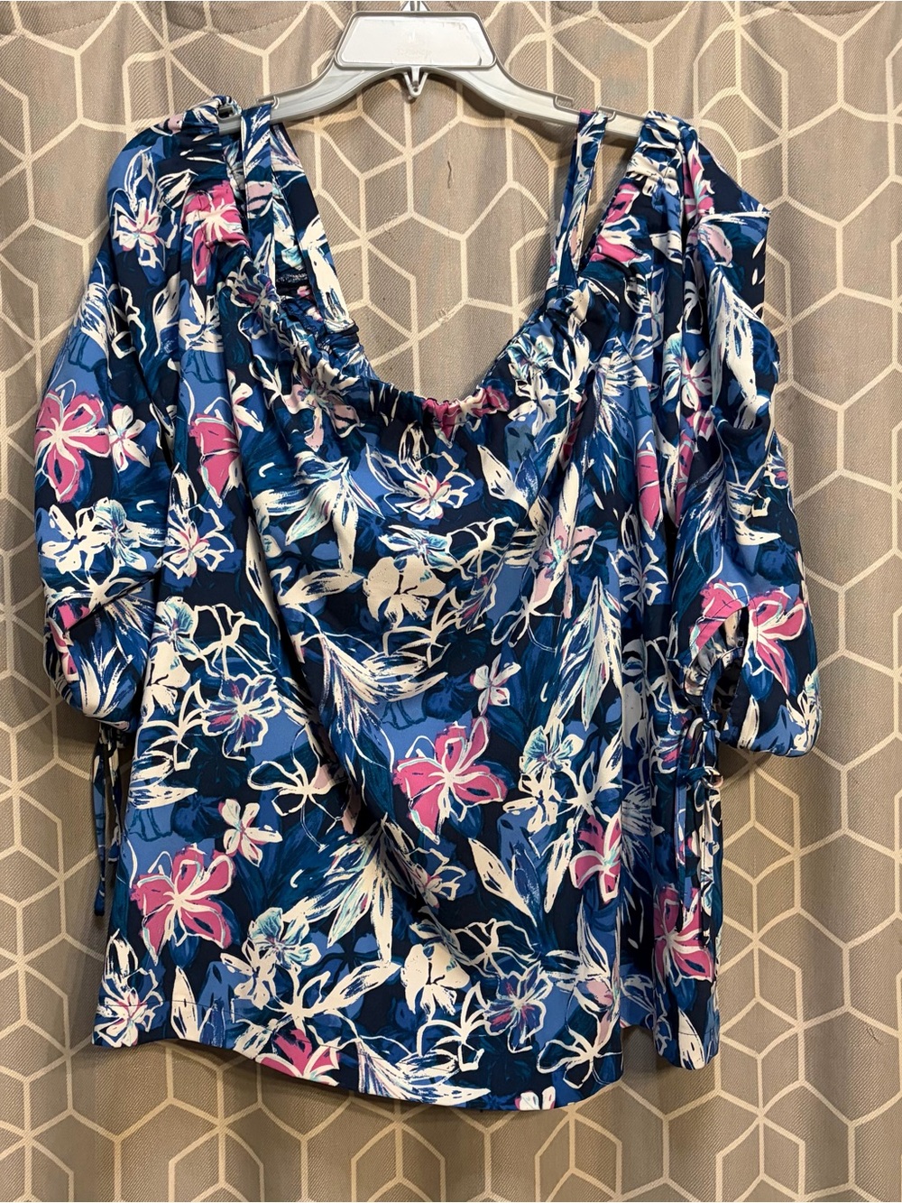 Lane Bryant Blue Floral Cold-Shoulder Blouse
